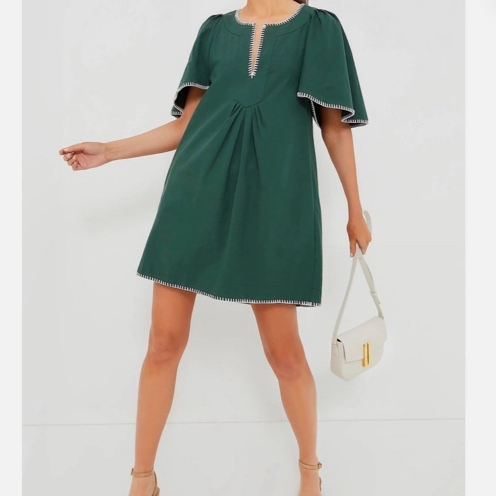 Tuckernuck x Pomander Place Green Stitch Finley Flutter Sleeve Mini Dress